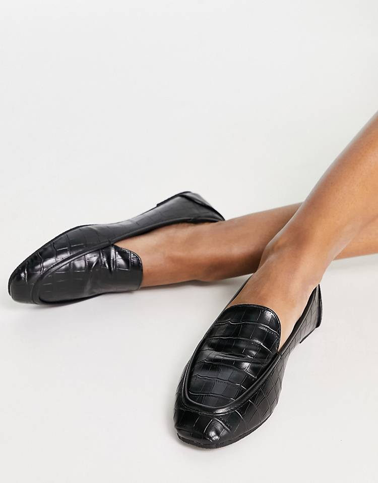 Raid Elina square toe flat shoes in black croc